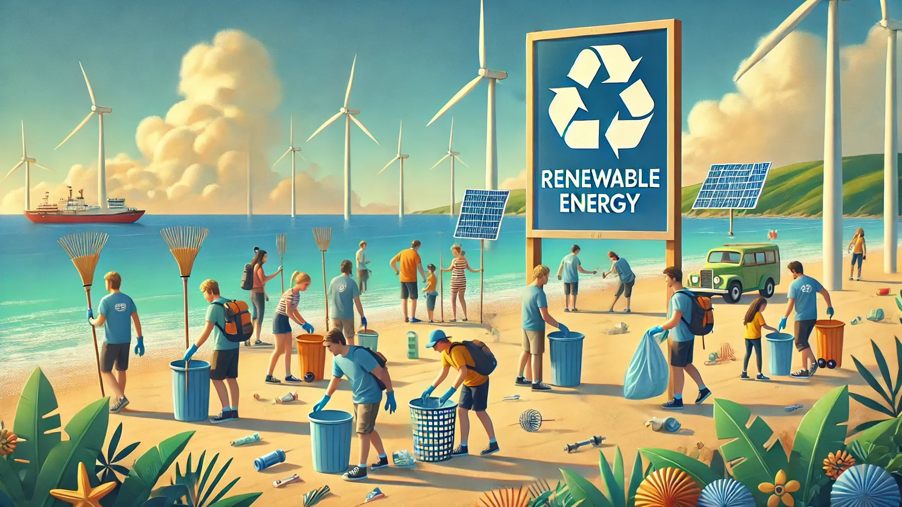 Volontari impegnati nella pulizia della spiaggia per promuovere la sostenibilit&agrave; degli oceani